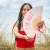 Hand fan "i'm hot" beige and red
