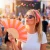 Hand fan pink and orange stripes