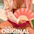 Hand fan pink and orange stripes
