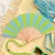 Hand fan lime and blue stripes