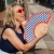 Hand fan red and blue stripes