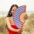 Hand fan red and blue stripes