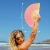 Hand fan yellow and pink stripes