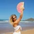 Hand fan yellow and pink stripes