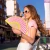 Hand fan yellow and pink stripes