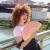 Hand fan yellow and pink stripes
