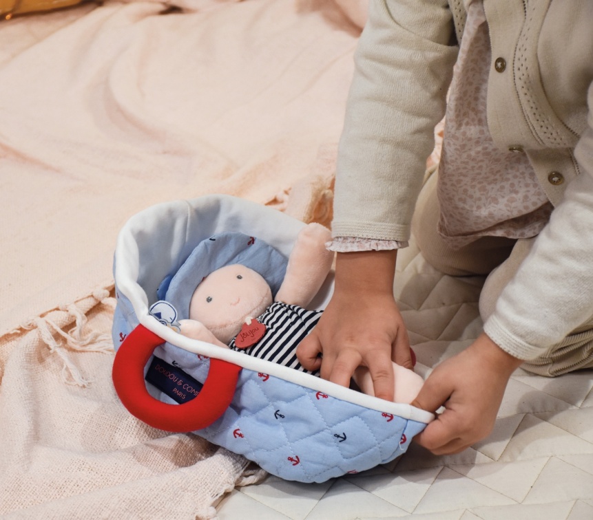 DOUDOU ET COMPAGNIE-DC3624-BABY WITH BASKET - White and Pink