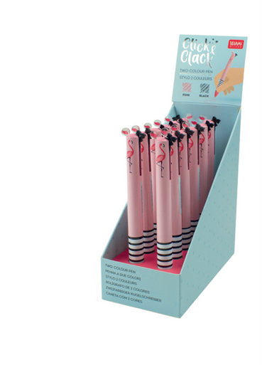 CLICK&CLACK TWO COLOR PEN - MISS FLAMINGO - DISPLAY 12 PCS - Pen Paper Gift