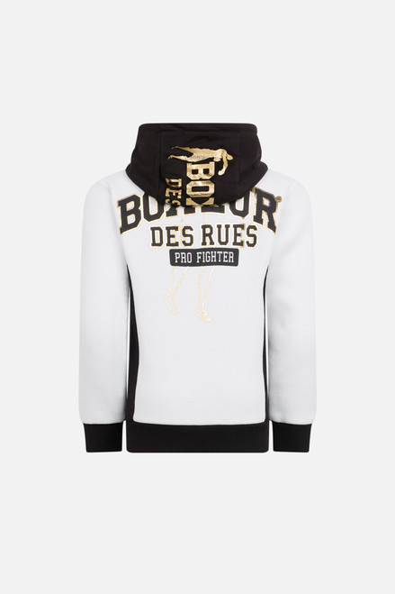 Felpa Bianca Con Zip E Logo Grande Frontale White-Gold