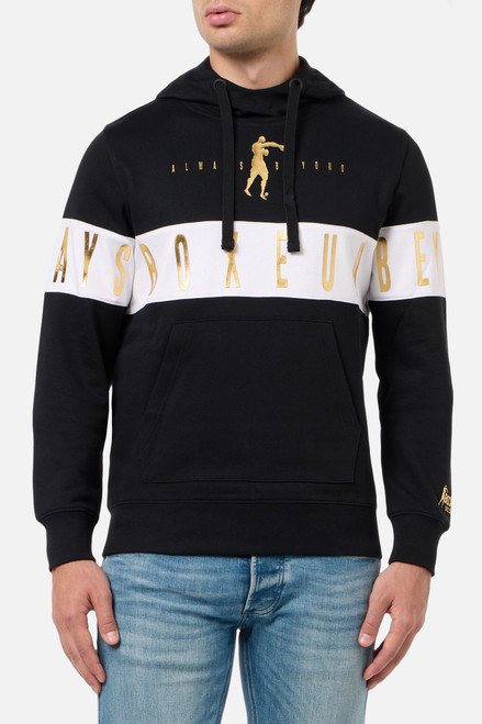 Felpa Con Cappuccio Nera Con Inserto In Contrasto Black-Gold