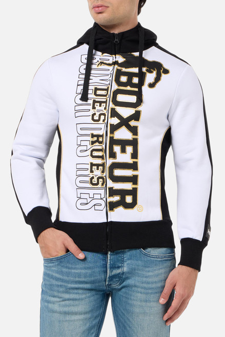 Felpa Con Cappuccio Bianca Con Logo  White-Gold