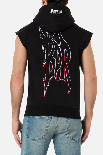 Gilet Nero Con Cappuccio E Ricamo