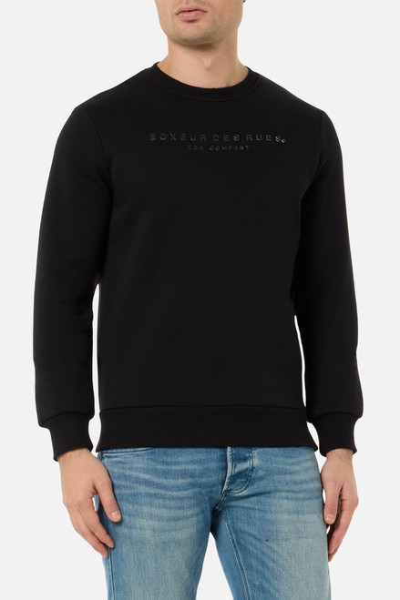 Felpa Nera Minimale Girocollo