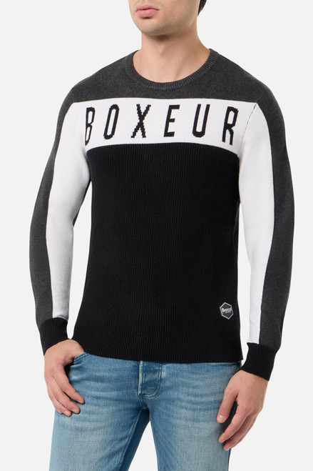 Maglione A Blocchi Di Colore Nero, Anthracite E Bianco Maglione A Blocchi Di Colore Nero, Anthracite E Bianco