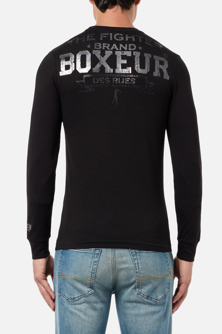 T-Shirt Nera A Manica Lunga Con Logo Black-Titanium T-Shirt Nera A Manica Lunga Con Logo Black-Titanium