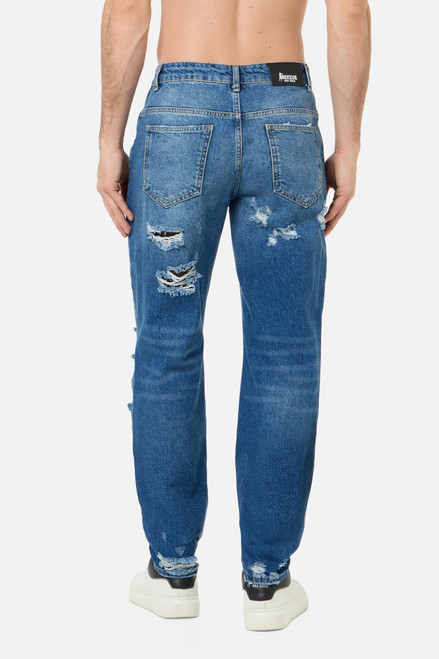 Jeans Mid Blue Con Strappi