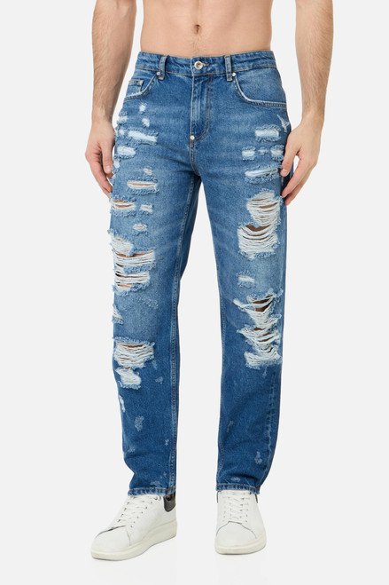 Jeans Mid Blue Con Strappi