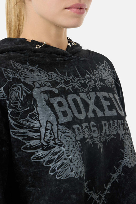 Felpa Corta Acid Wash Con Cappuccio