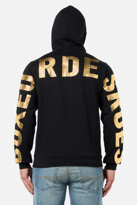 Felpa Nera Full Zip Con Cappuccio - Black-Gold