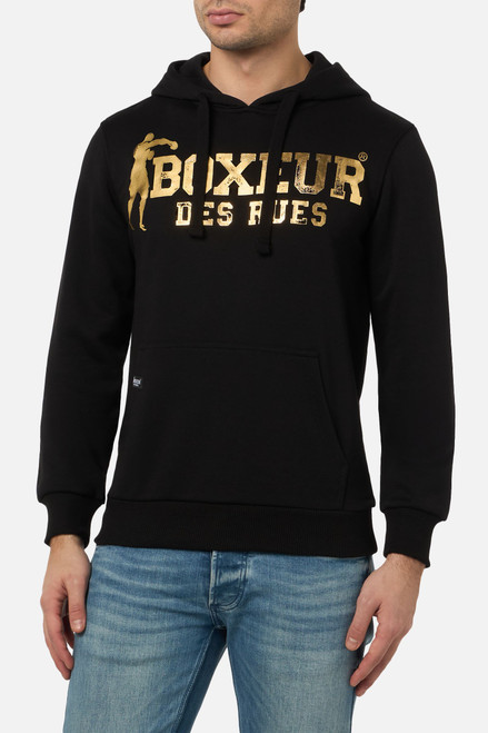 Felpa Logo Nera E Oro Con Cappuccio