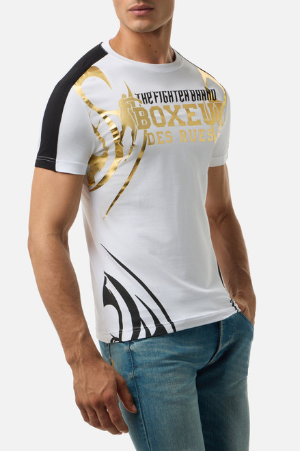 T-Shirt Con Tribali Dorati White-Gold