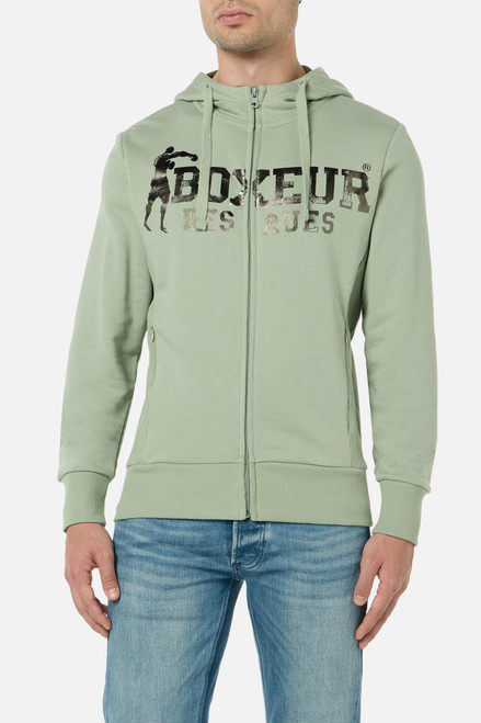 Felpa Logo Salvia Con Cappuccio E Zip
