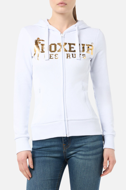 Felpa Logo Bianca Con Cappuccio E Zip  White-Gold