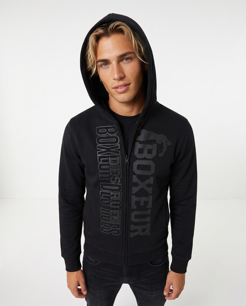 Felpa Cappuccio Full Zip Nera Logo