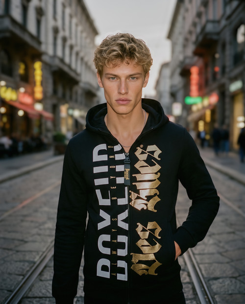 Felpa Cappuccio Zip Over Gotica Nera