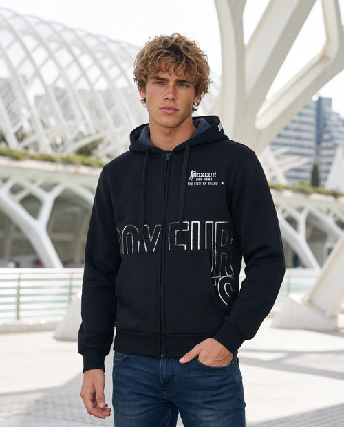 Felpa Zip Cappuccio Black Titanium