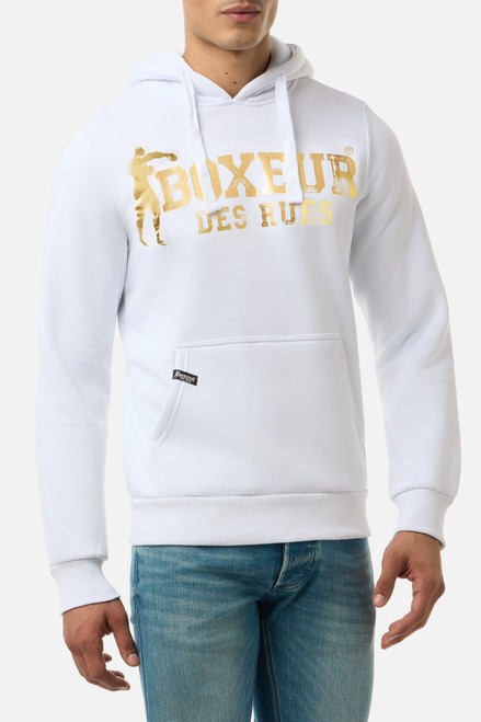 Felpa Cappuccio Logo White-Gold