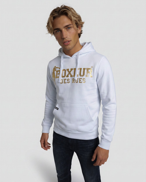 Felpa Cappuccio Logo White-Gold