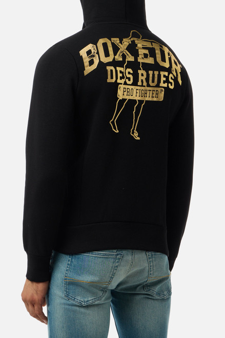 Felpa Logo Nera E Oro Con Cappuccio E Zip