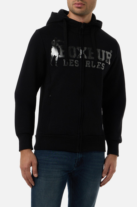 Felpa Logo Nera e Titanio Con Cappuccio E Zip