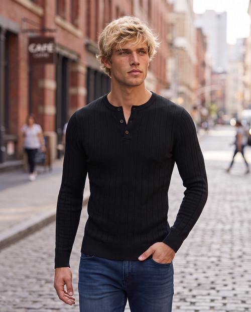 Maglione A Coste Black