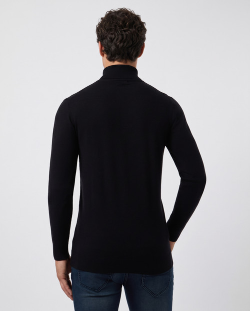 Maglione Nero A Collo Alto Full Zip