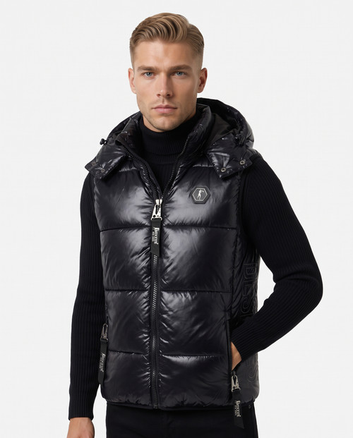 Gilet Imbottito Nero Con Cappuccio Staccabile