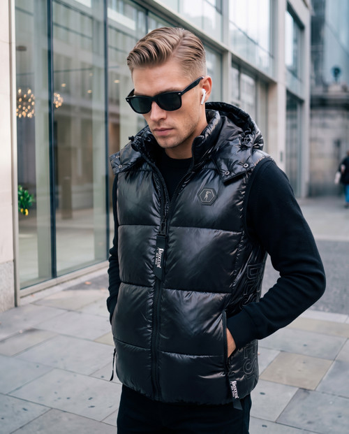 Gilet Imbottito Nero Con Cappuccio Staccabile