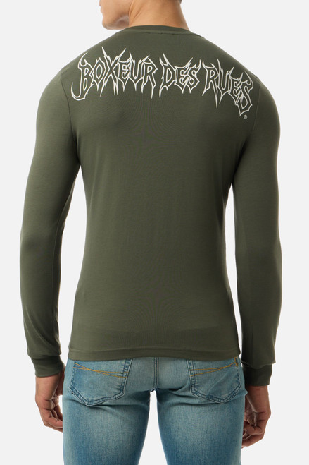 T-Shirt Olive Green A Manica Lunga Con Stampe