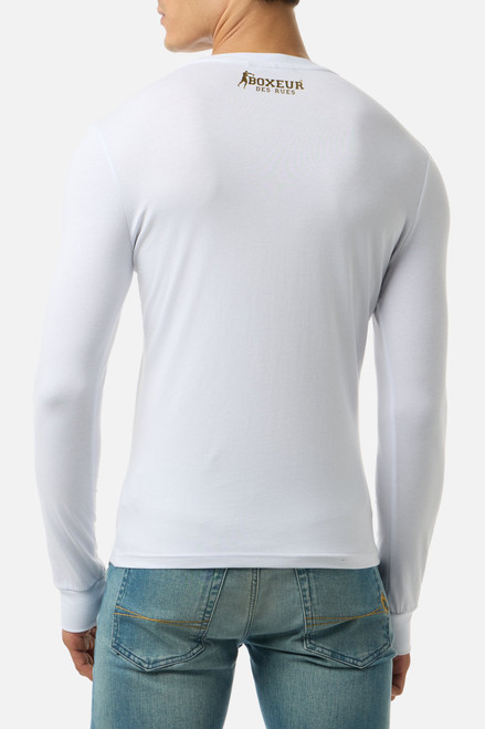 T-Shirt Bianca E Oro A Manica Lunga Con Stampe