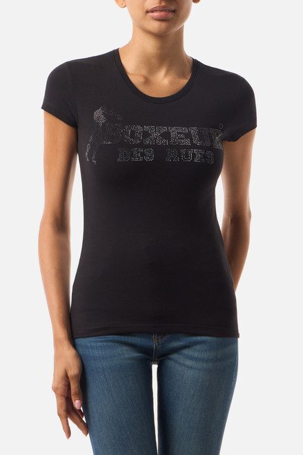 T-Shirt Nera Con Strass Black