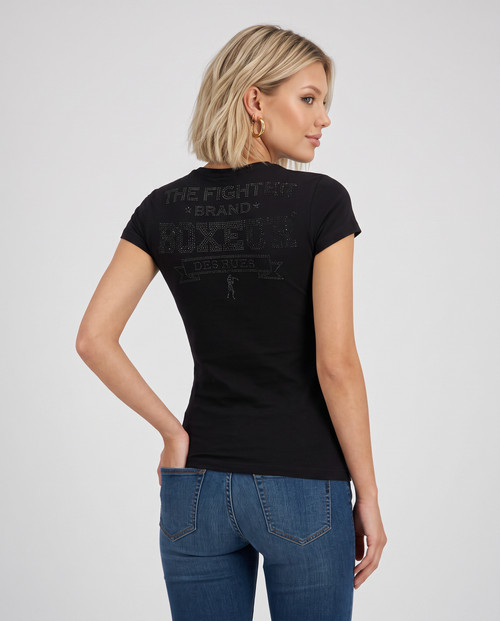 T-Shirt Nera Con Strass Black