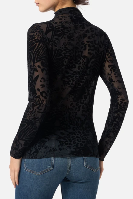 T-Shirt Manica Lunga Nera Trasparente Motivo Animalier