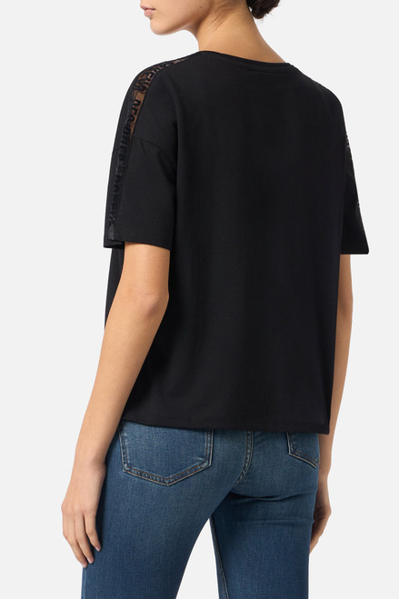 T-Shirt Manica Corta Nera Inserti Trasparenti