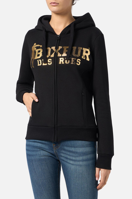 Felpa Logo Nera e Oro Con Cappuccio E Zip