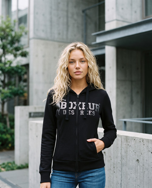Felpa Logo Nera Con Cappuccio E Zip