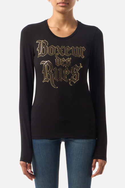 T-Shirt Manica Lunga Graficata Nera E Oro