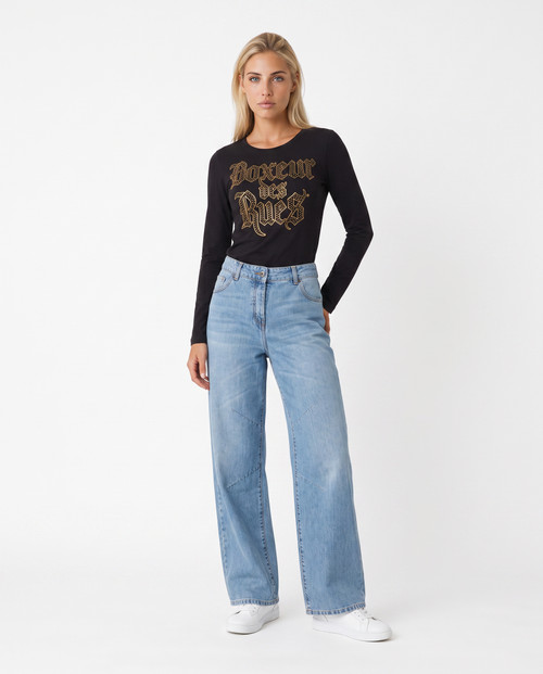 T-Shirt Manica Lunga Graficata Nera E Oro