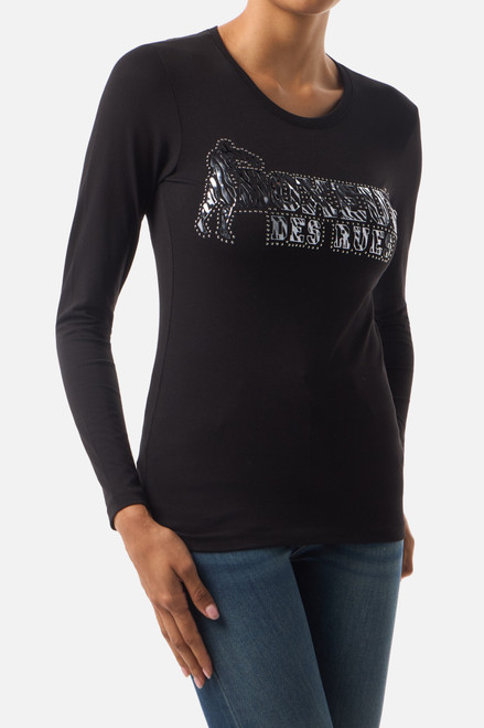 T-Shirt Manica Lunga Graficata Nera E Titanio