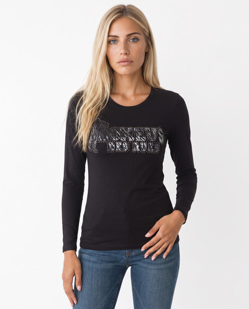 T-Shirt Manica Lunga Graficata Nera E Titanio